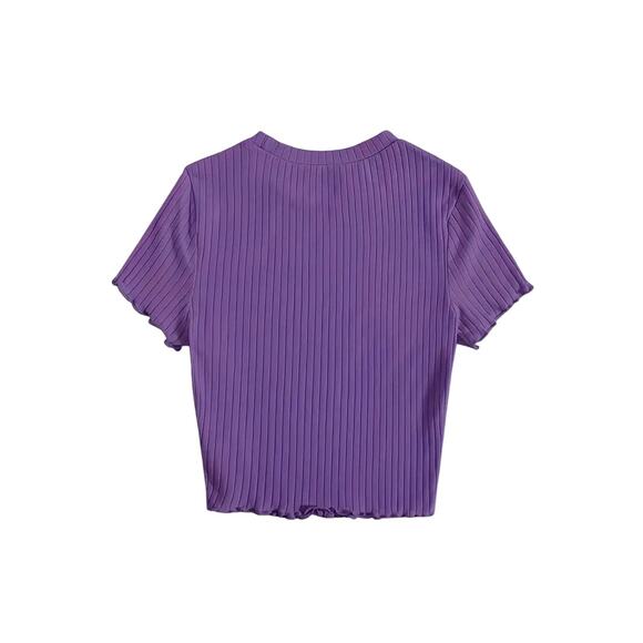 Pre-Owned Purple Lettuce Trim Crew Neck T-Shirt Sz L - Picture 4 of 6